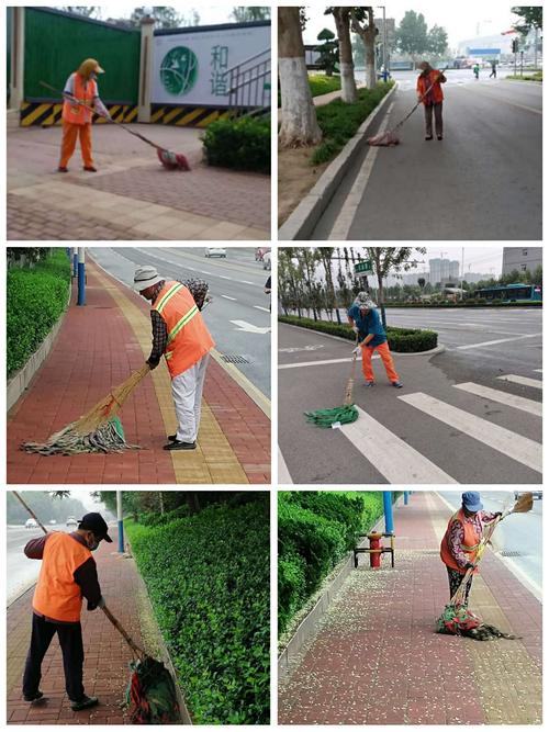 市政道路保洁员进行日常道路普扫